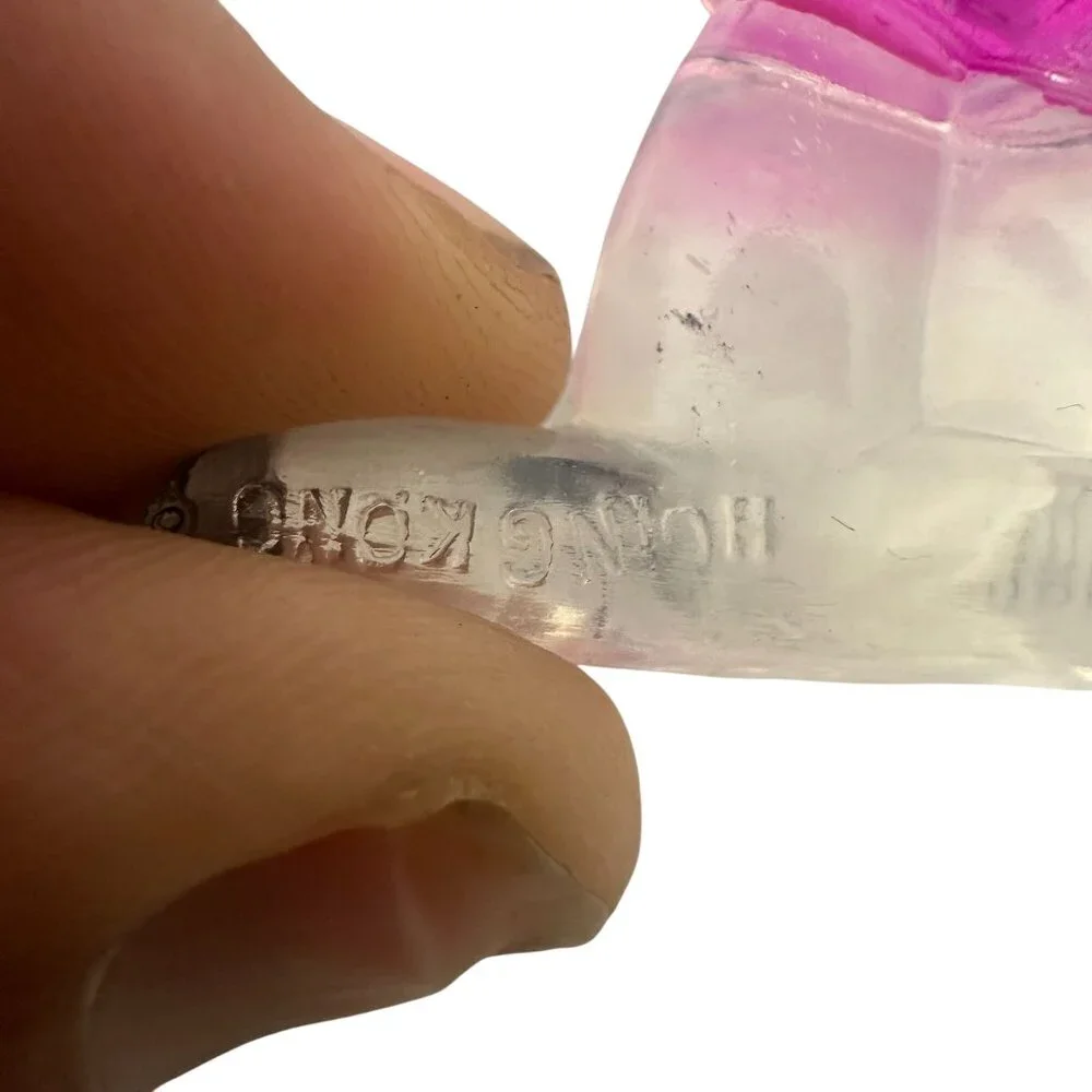 Vintage Clear Glass Dog Figurine Pink Accents Handmade Hong Kong Collectible